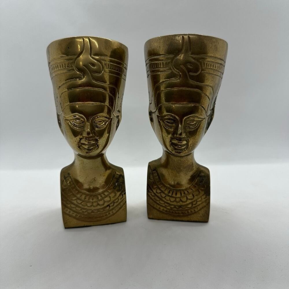 Vintage Solid Brass Egyptian Pharaoh Tutankhamun Pair of 2 Egypt‎